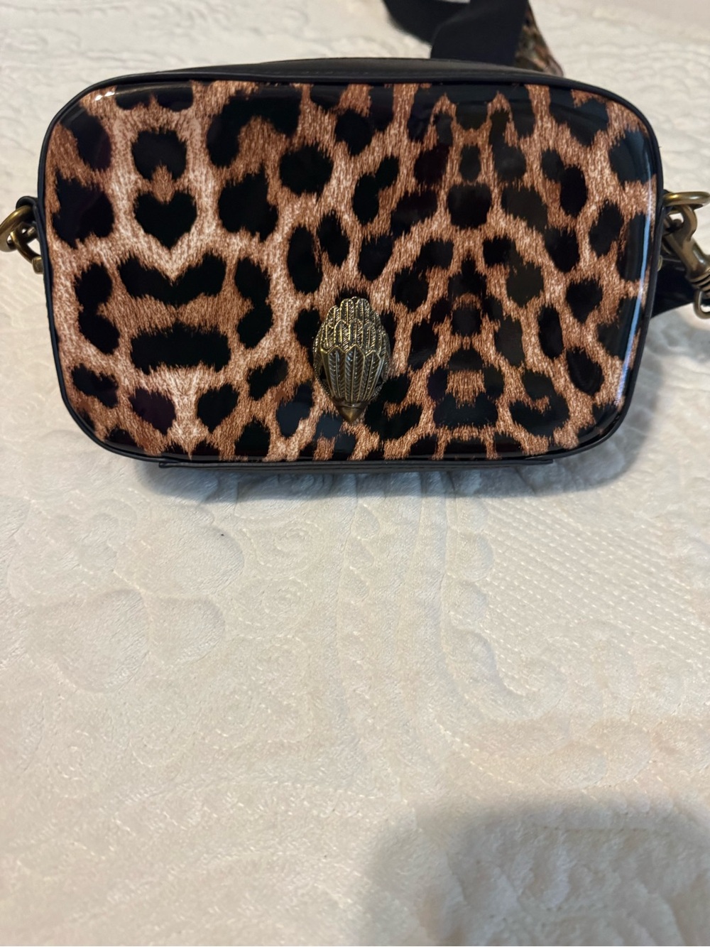 Kurt Geiger Leopard Print Crossbody in Black and Brown - Picture 2 of 6